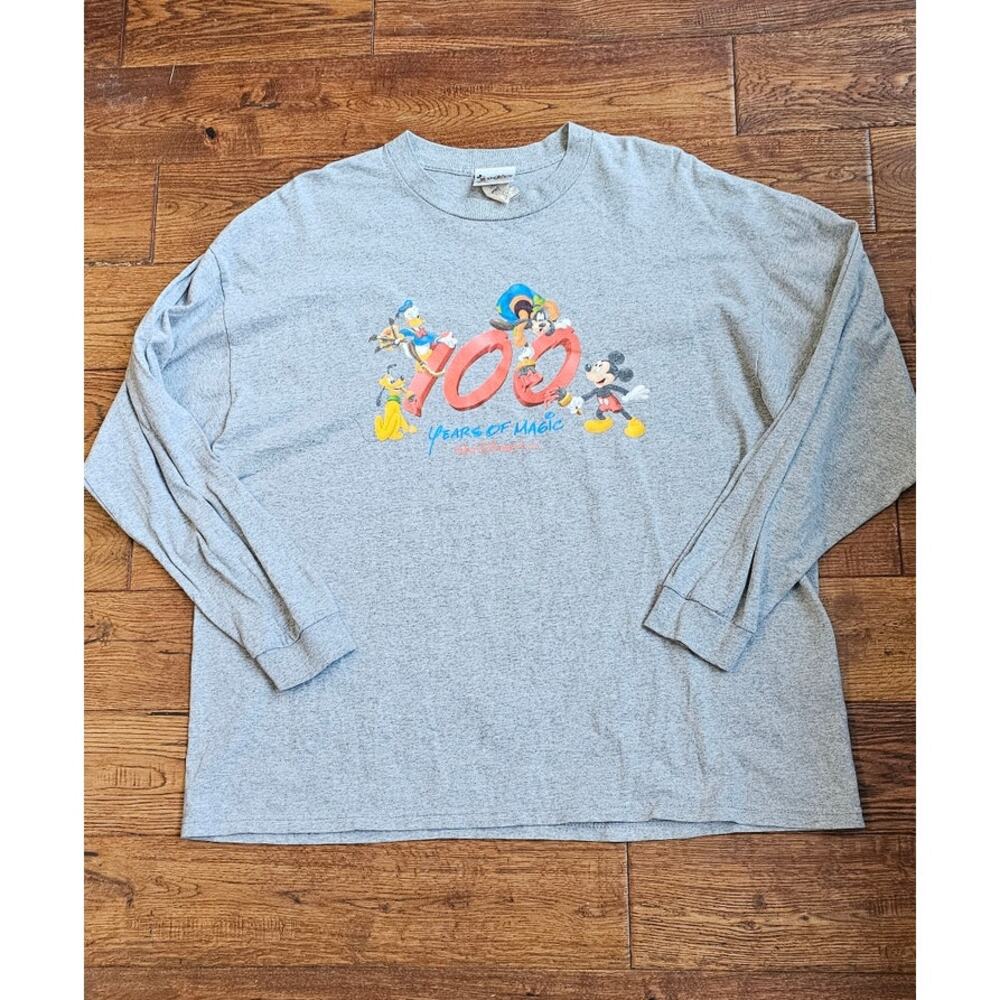 Walt Disney World Parks 100 Year of Magic Long Sleeve Shirt Men Sz‎ XXL Gray